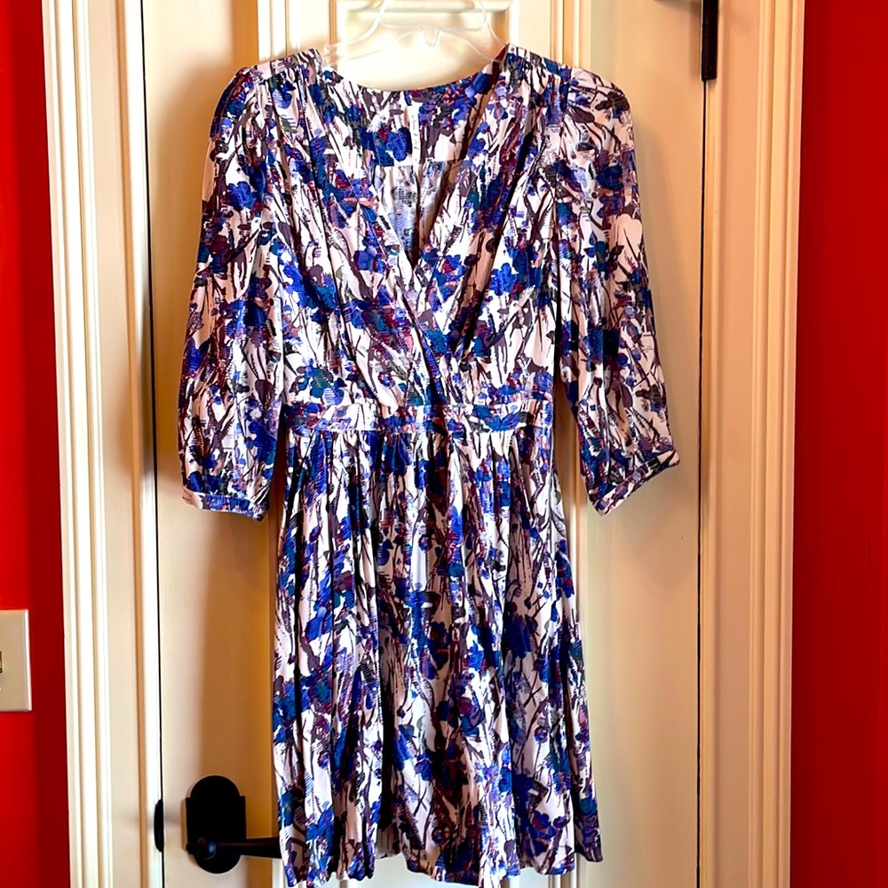 Willow and Clay 3/4 sleeve faux wrap dress with swing skirt, size S.